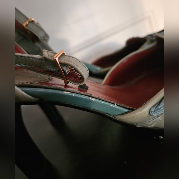 Hillary Radley Vintage Heels Size 8.5 Green with Blue Satin Bow - Picture 4 of 6